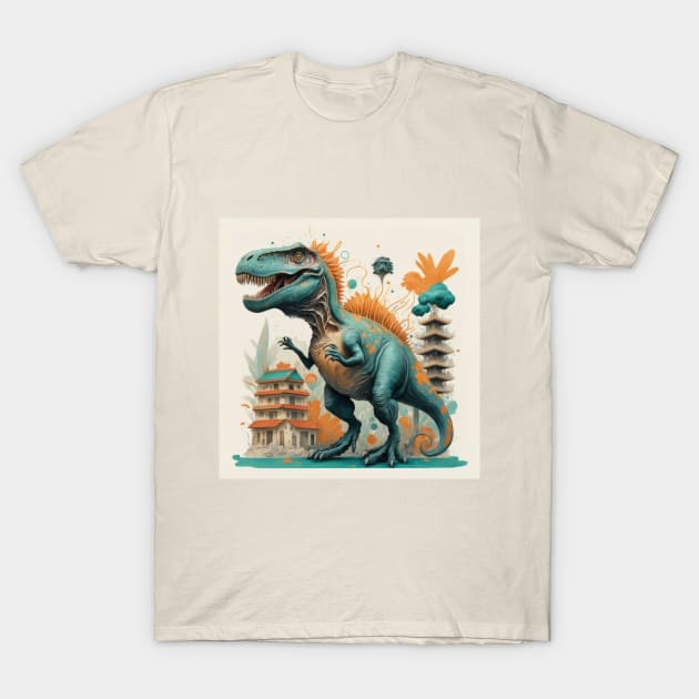Dinosaur pastel colours digital painting T-Shirt by byNIKA